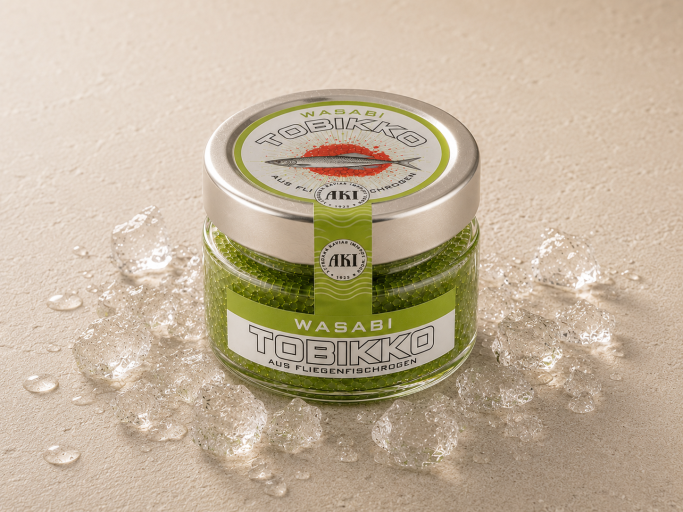 AKI Tobikko Wasabi 45 g Fliegenfischrogen für Sushi - Tobikko Wasabi für Sushi - AKI Tobikko Wasabi Fliegenfischrogen 45 g - Wasabi Tobikko für Nigiri und Maki - Tobikko Kaviar Wasabi für Sushi